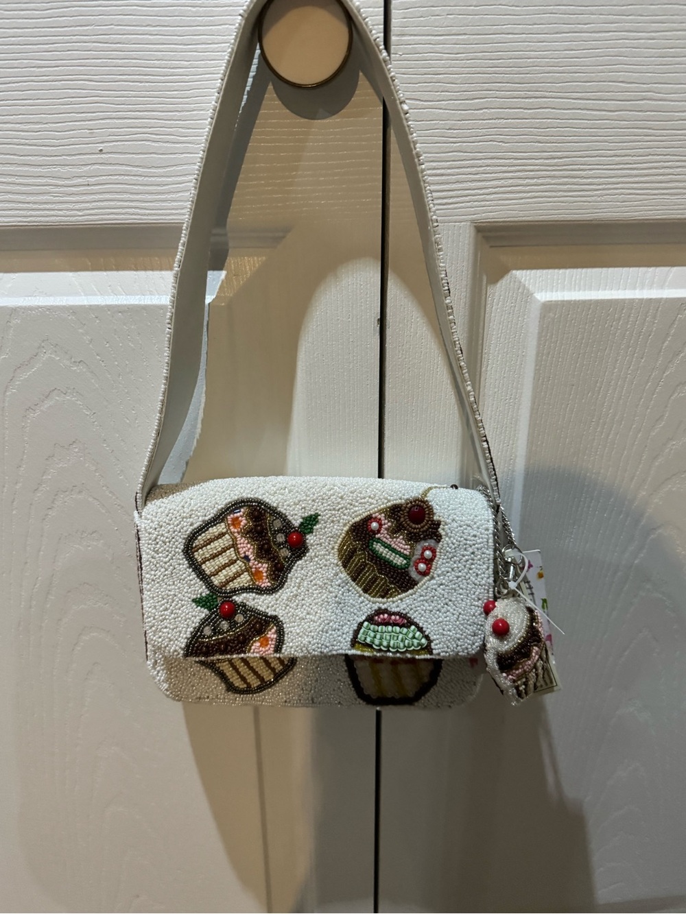White Beaded Cupcake Shoulder Bag viral made in India
